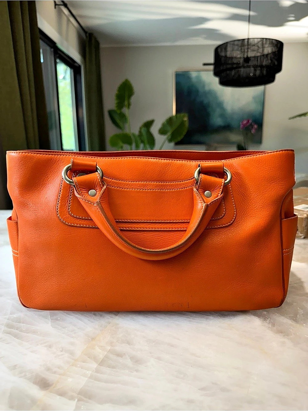 Celine Orange Boogie Leather Tote Bag